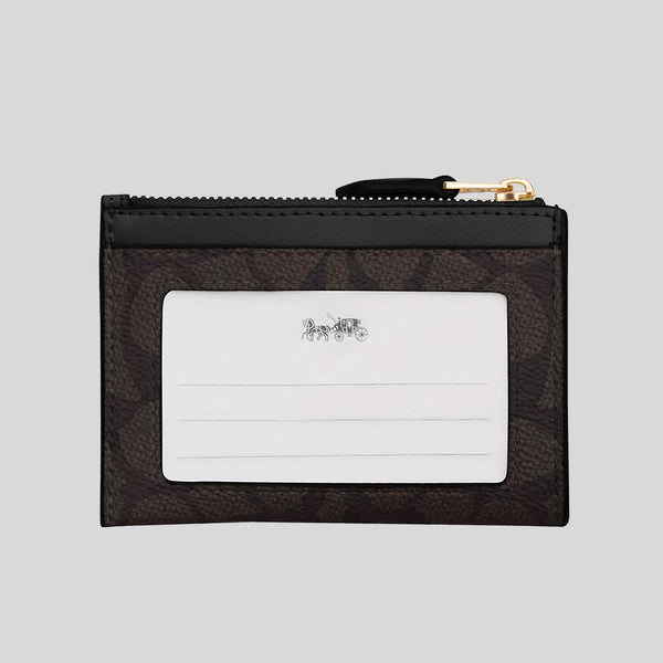 COACH Mini Skinny ID Case In Signature Canvas Walnut/Black CW870