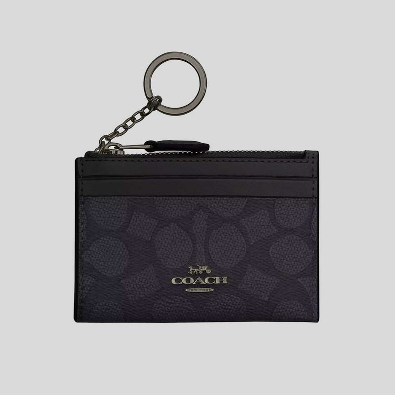 COACH Mini Skinny ID Case In Signature Canvas Charcoal/Black CW870