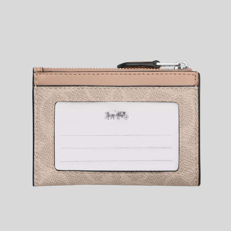 COACH Mini Skinny ID Case In Signature Canvas Sand/Taupe CW870