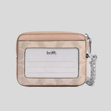 COACH Zip Card Case In Signature Canvas Sand/Taupe CW883