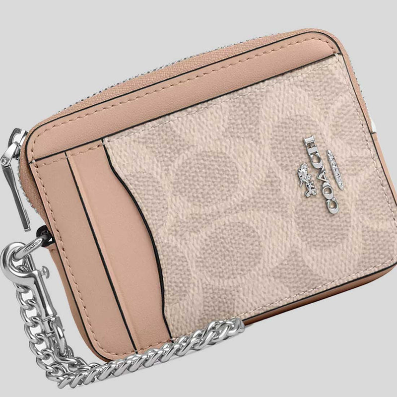 COACH Zip Card Case In Signature Canvas Sand/Taupe CW883