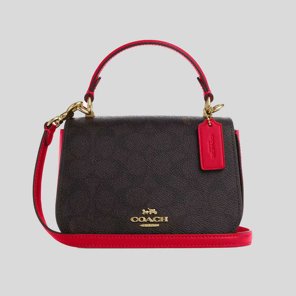 COACH Lysa Top Handle Bag In Signature Canvas Walnut/Bold Red CX809