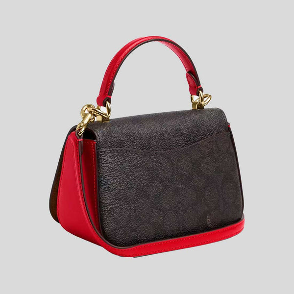 COACH Lysa Top Handle Bag In Signature Canvas Walnut/Bold Red CX809