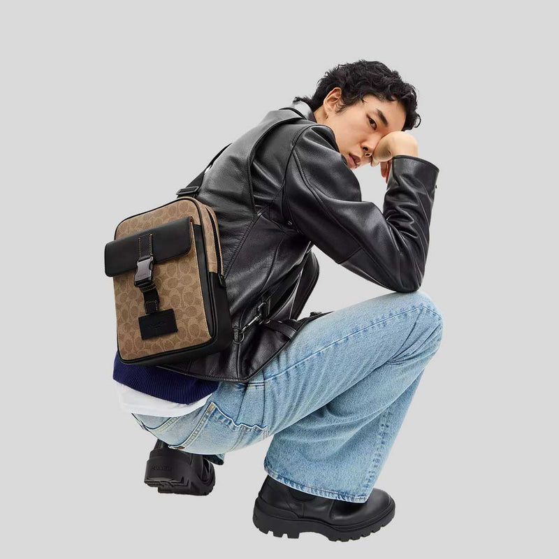 COACH Track Pack In Signature Canvas Tan/Black CX880