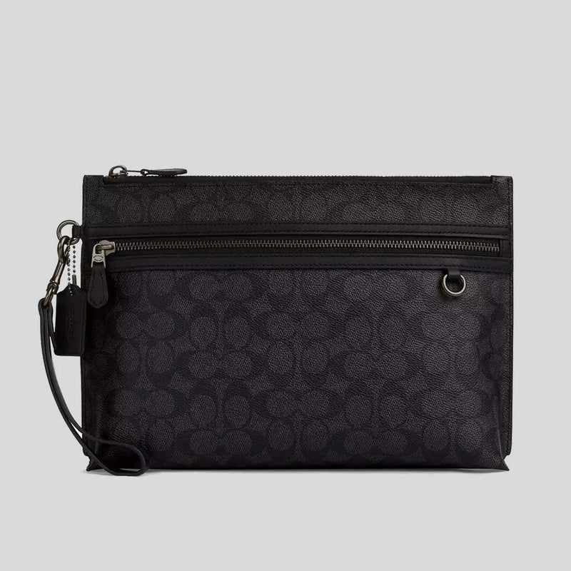 COACH Carry All Pouch In Signature Canvas Charcoal/Black CY985