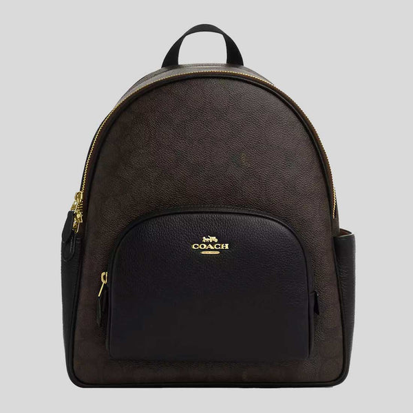 COACH Court Backpack In Signature Canvas Walnut/Black CZ176