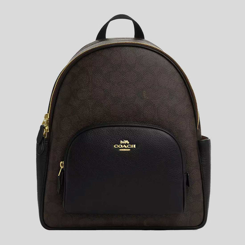 COACH Court Backpack In Signature Canvas Walnut/Black CZ176