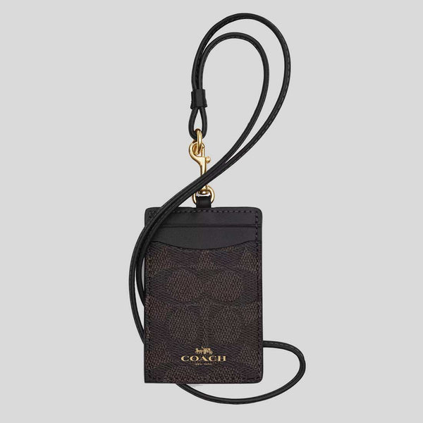 COACH ID Lanyard In Signature Canvas Walnut/Black CZ285