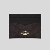 COACH Unisex Slim Id Card Case In Signature Canvas Walnut/Black CZ286