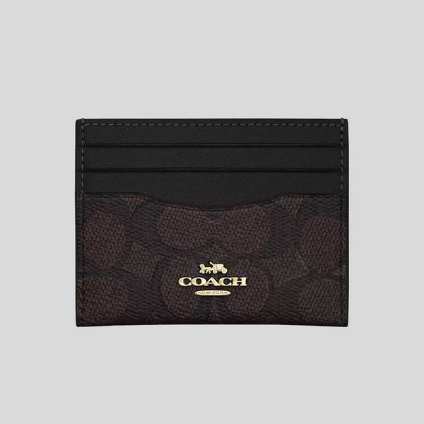COACH Unisex Slim Id Card Case In Signature Canvas Walnut/Black CZ286