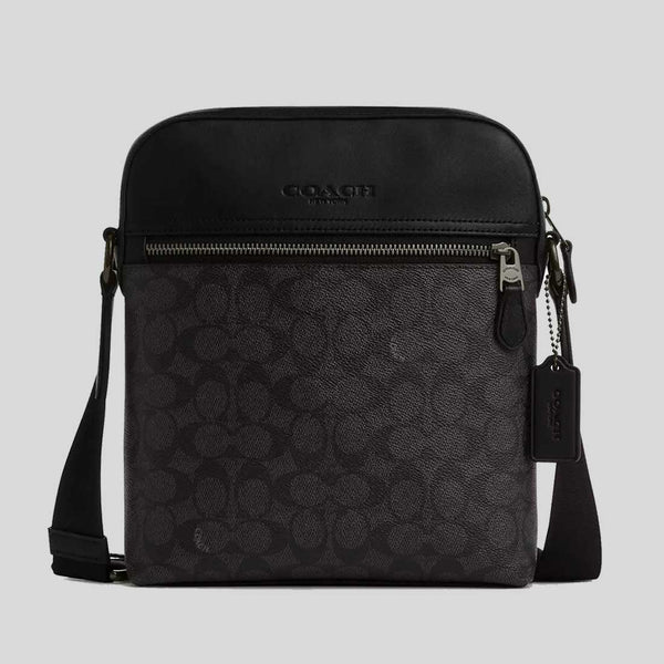 COACH Houston Flight Bag In Signature Canvas Charcoal/Black CZ398