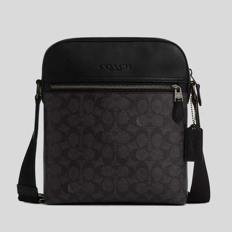 COACH Houston Flight Bag In Signature Canvas Charcoal/Black CZ398
