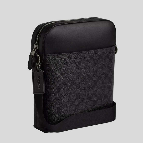 COACH Houston Flight Bag In Signature Canvas Charcoal/Black CZ398