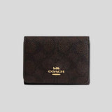 COACH Card Holder Wallet In Blocked Signature Canvas Walnut/Tan CZ446