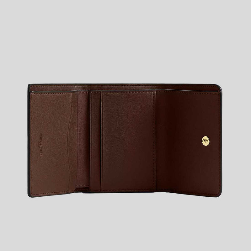 COACH Card Holder Wallet In Blocked Signature Canvas Walnut/Tan CZ446