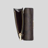 COACH Card Holder Wallet In Blocked Signature Canvas Walnut/Tan CZ446