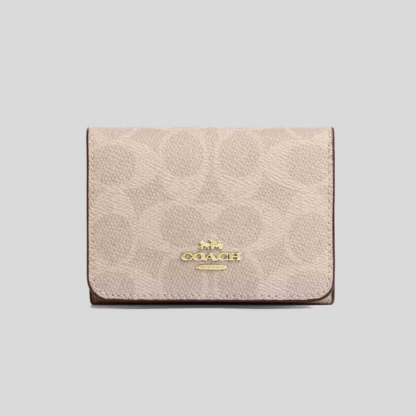 COACH Card Holder Wallet In Blocked Signature Canvas Sand/Tan CZ446