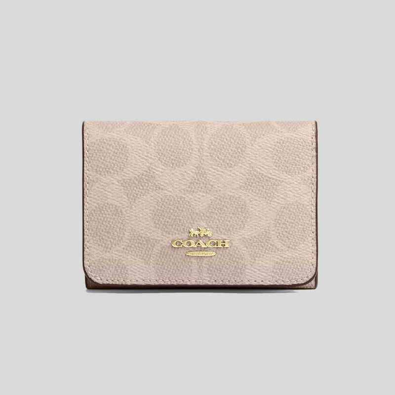 COACH Card Holder Wallet In Blocked Signature Canvas Sand/Tan CZ446