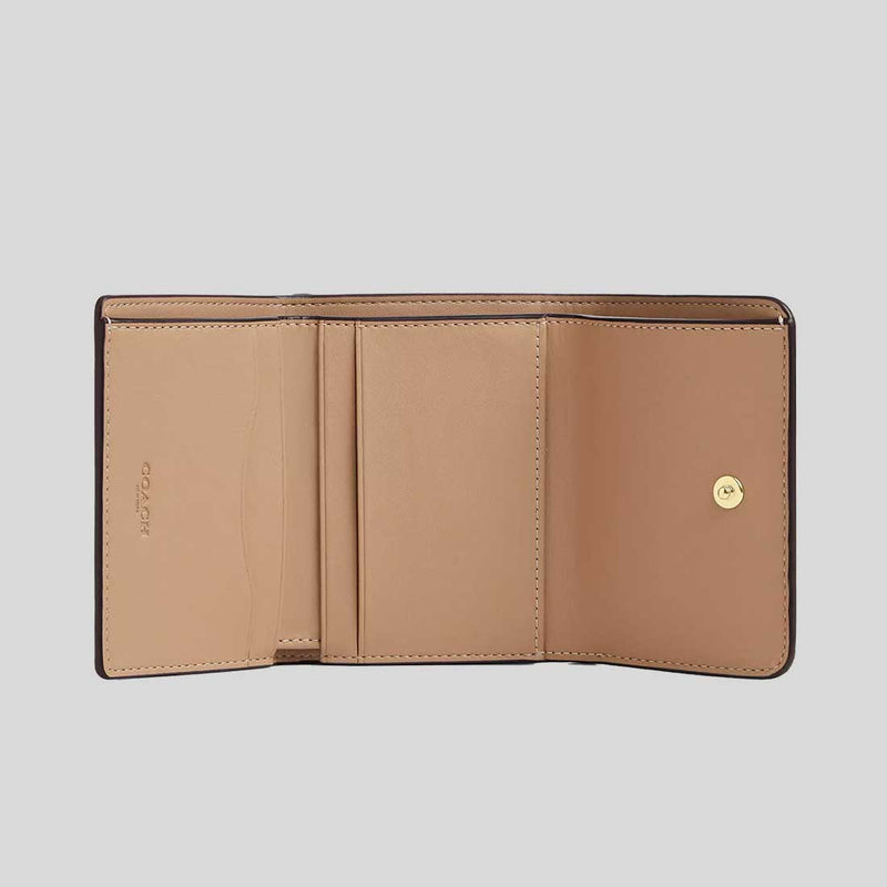 COACH Card Holder Wallet In Blocked Signature Canvas Sand/Tan CZ446