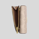 COACH Card Holder Wallet In Blocked Signature Canvas Sand/Tan CZ446