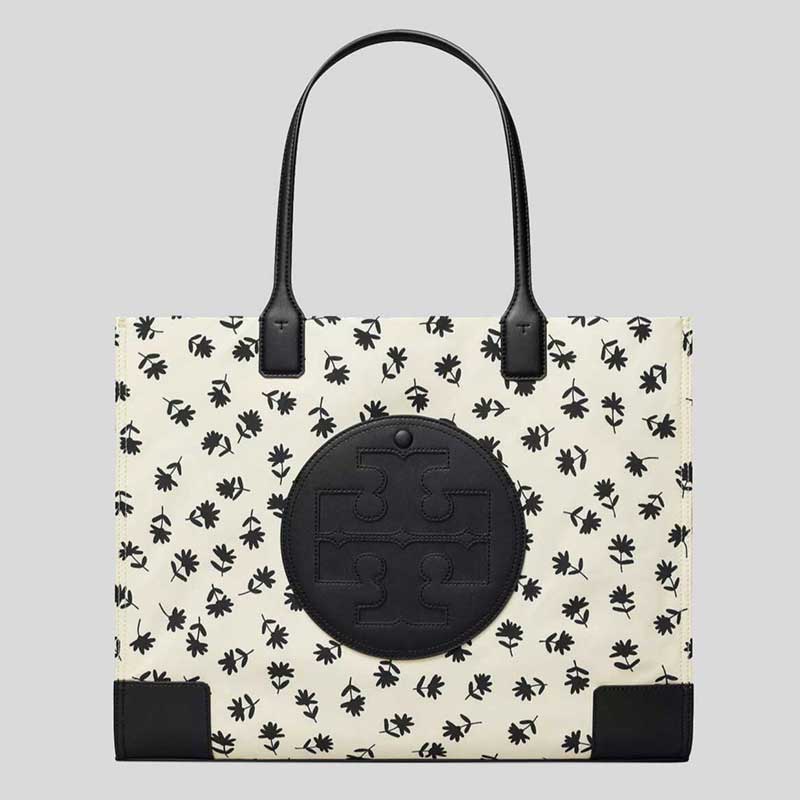 TORY BURCH Ella Black Scatter Daisy Printed Tote Bag 160932 lussocitta lusso citta