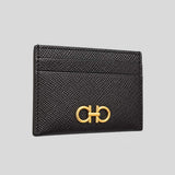 FERRAGAMO Gancini Leather Credit Card Holder Black 220007