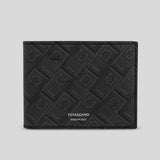 FERRAGAMO Monogram Men's Bifold Wallet Black/Grey 780328