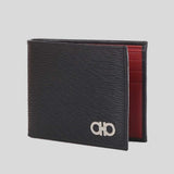 FERRAGAMO Gancini Men's Leather Bifold Wallet Black/Red 685978