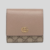 GUCCI Petite Marmont Small Wallet In Calf And Supreme Canvas Dusty Rose Beige 598587