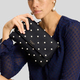 KATE SPADE Grace Pearl Embellished Satin Clutch Black KJ901