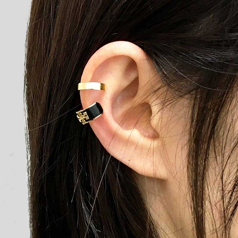 TORY BURCH Kira Enamel Ear Cuff Set Tory Gold Black 157209