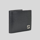 GUCCI Men's Leather Bifold Coin Wallet With Interlock GG Logo Black 610466