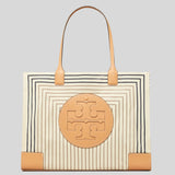 TORY BURCH Ella Printed Tote Bag Box Stripe/Natural Vachetta 88237