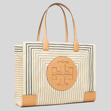 TORY BURCH Ella Printed Tote Bag Box Stripe/Natural Vachetta 88237