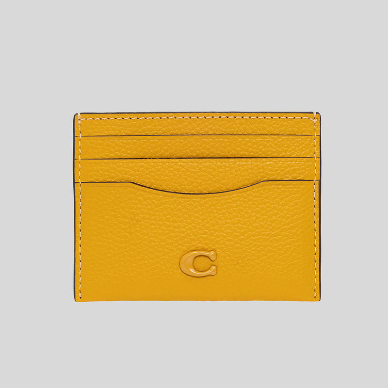 COACH Pebble Leather Flat Card Case Yellow CC129 lussocitta losso citta