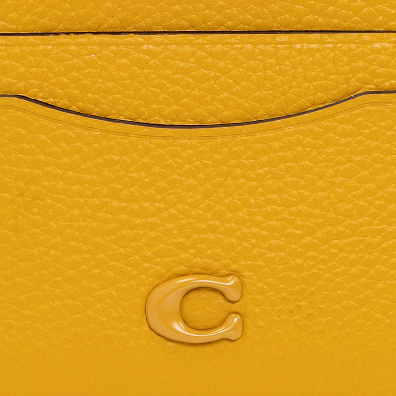 COACH Pebble Leather Flat Card Case Yellow CC129