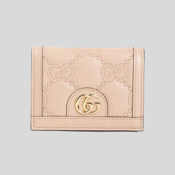 GUCCI GG Matelassé Card Case Wallet Pink Sand 723786