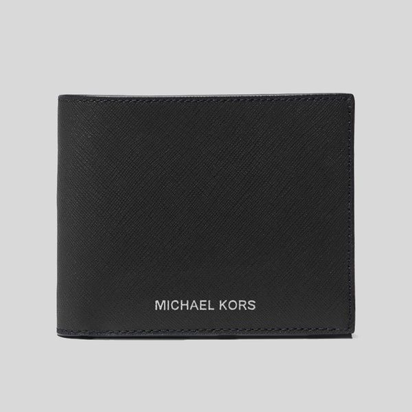 MICHAEL KORS Harrison Saffiano Leather Billfold Wallet with Passcase Black 36S4LHRF6L