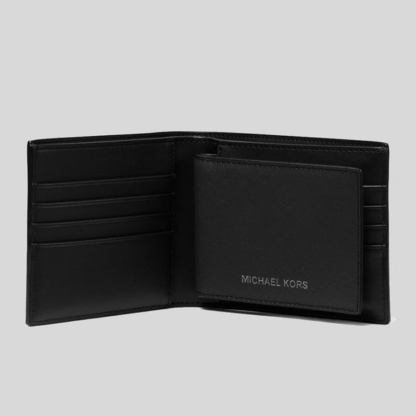 MICHAEL KORS Harrison Saffiano Leather Billfold Wallet with Passcase Black 36S4LHRF6L