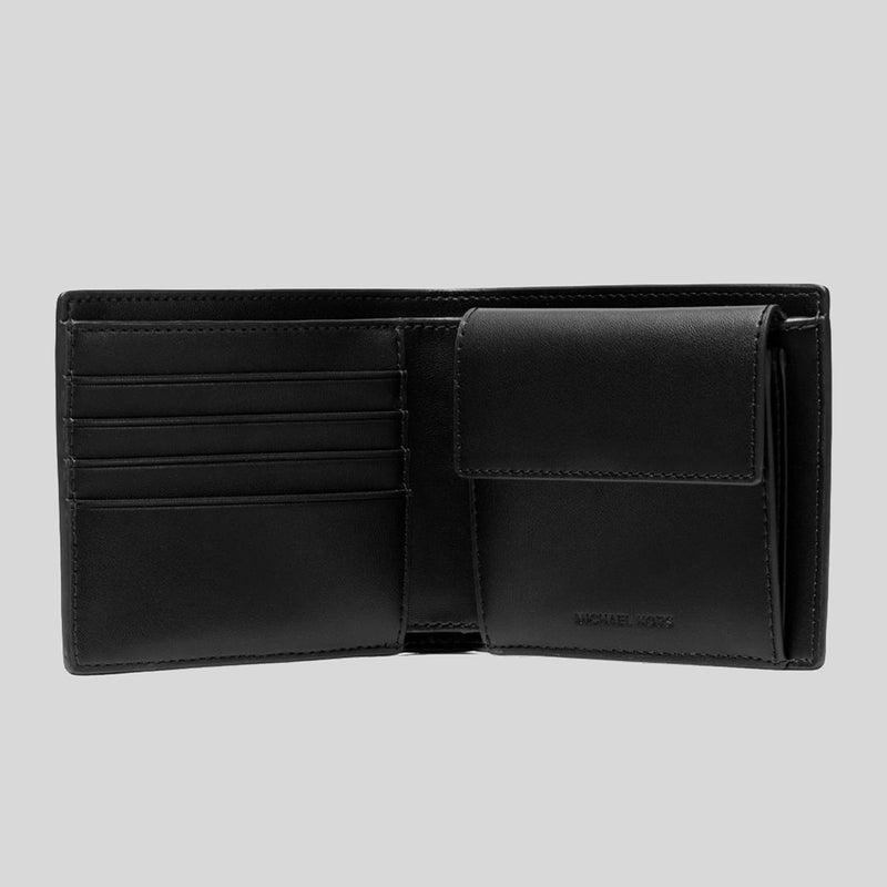 MICHAEL KORS Cooper Pebbled Leather Billfold Wallet With Coin Pouch Black 36T4LCOF3L