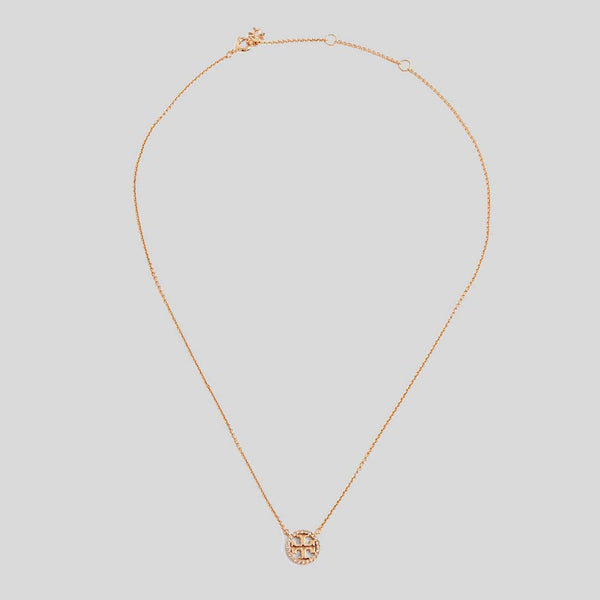 TORY BURCH Miller PAVÉ Logo Delicate Necklace Rose Gold 53420
