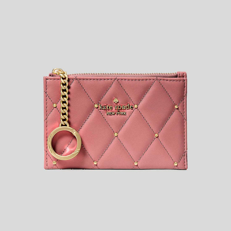 KATE SPADE Carey Quilted Studded Small Card Holder Pomegranate KL819