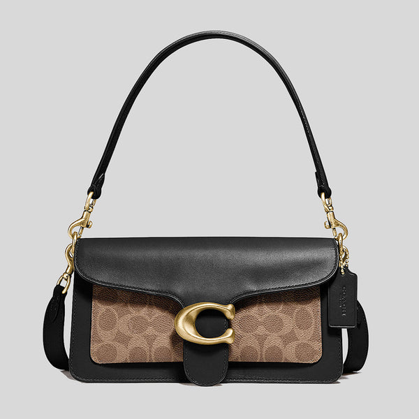 COACH Tabby Shoulder Bag 26 With Signature Canvas Tan Black 91215