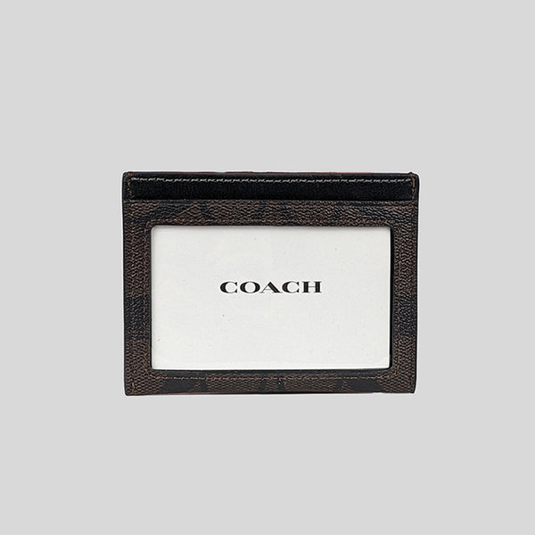 COACH Unisex Slim Id Card Case In Signature Canvas Walnut/Black CZ286