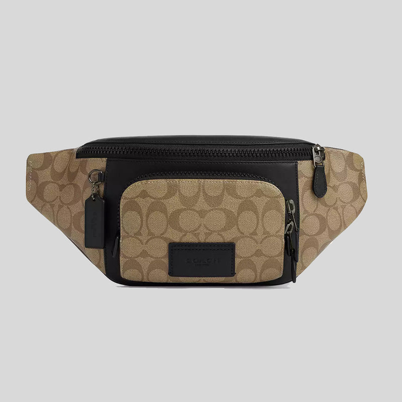 COACH Track Belt Bag In Signature Canvas Khaki/Black C3765