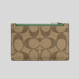 COACH Zip Card Case In Signature Canvas Khaki/Soft Green C4281