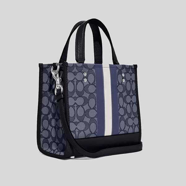 Coach Dempsey Tote 22 In Signature Jacquard With Stripe And Coach Patch Denim/Midnight Navy Multi C8417