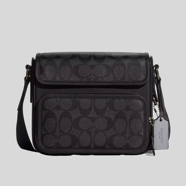 COACH Sullivan Flap Crossbody Bag In Signature Canvas Black/Charcoal C9870
