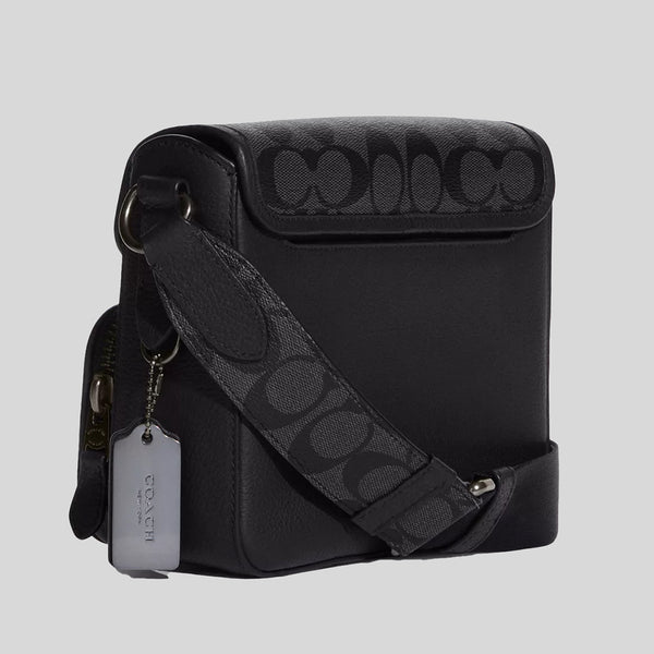 COACH Sullivan Flap Crossbody Bag In Signature Canvas Black/Charcoal C9870