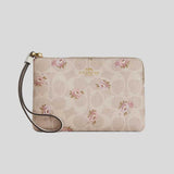COACH Corner Zip Wristlet In Signature Canvas With Floral Print Sand Multi CAR20